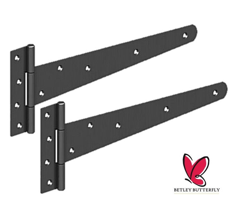 Black Tee Hinge Steel Pair 8/10/12/14/16/18/24" Medium Duty T Hinge, Pack of 2