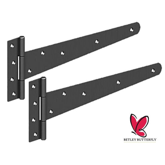 Black Tee Hinge Steel Pair 8/10/12/14/16/18/24" Medium Duty T Hinge, Pack of 2