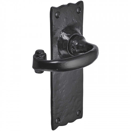 Iron Door Handles Black 158 x 55mm Antique Vintage Cottage Lever Lock Euro Bath Handle