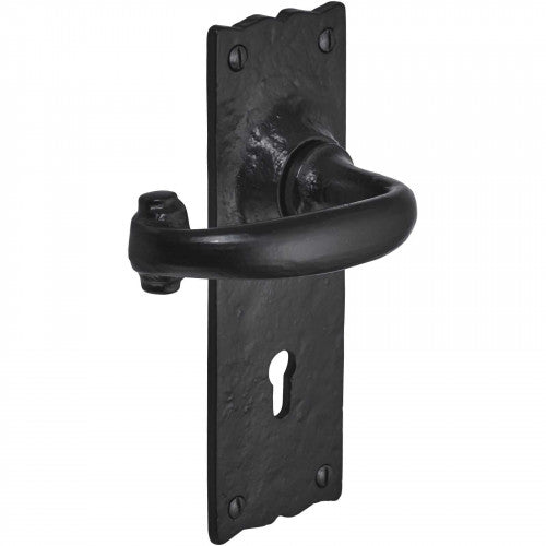 Iron Door Handles Black 158 x 55mm Antique Vintage Cottage Lever Lock Euro Bath Handle