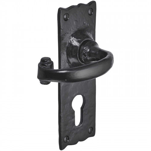 Iron Door Handles Black 158 x 55mm Antique Vintage Cottage Lever Lock Euro Bath Handle