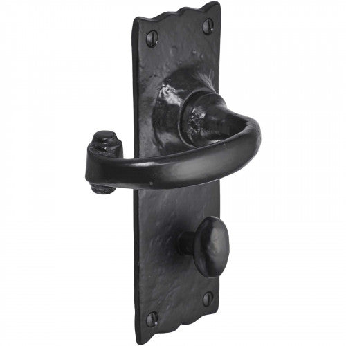 Iron Door Handles Black 158 x 55mm Antique Vintage Cottage Lever Lock Euro Bath Handle