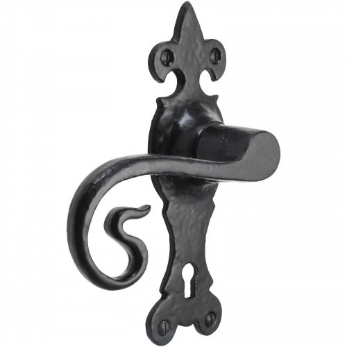 Poignées de porte en fer noir 165 x 52 mm style cottage antique vintage avec serrure à levier pour salle de bain
