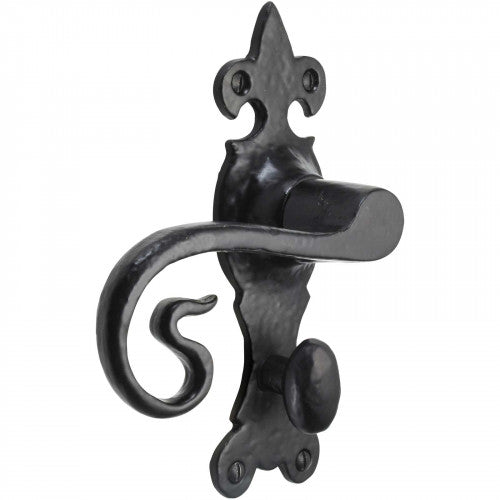 Poignées de porte en fer noir 165 x 52 mm style cottage antique vintage avec serrure à levier pour salle de bain