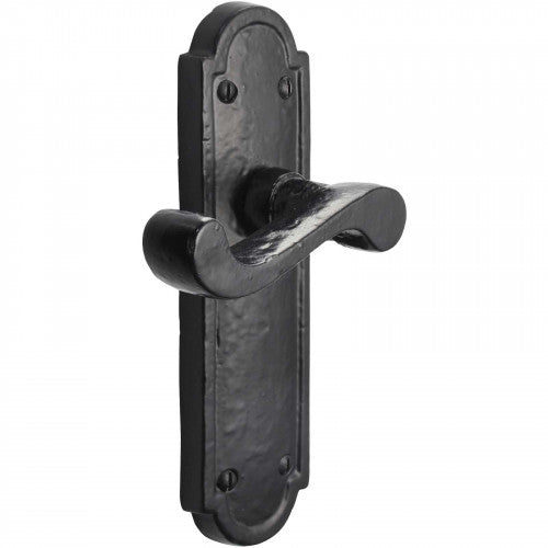 Iron Door Handles Black 172 x 48mm Antique Vintage Cottage Lever Lock Euro Handle