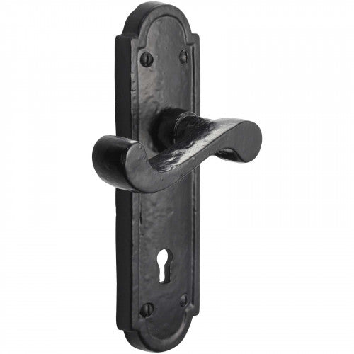 Iron Door Handles Black 172 x 48mm Antique Vintage Cottage Lever Lock Euro Handle