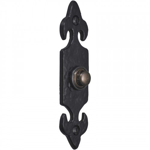 Door Bell Push Black Cast Iron 120mm x 30mm Fleur de Lys Country Cottage Front Ring Bell
