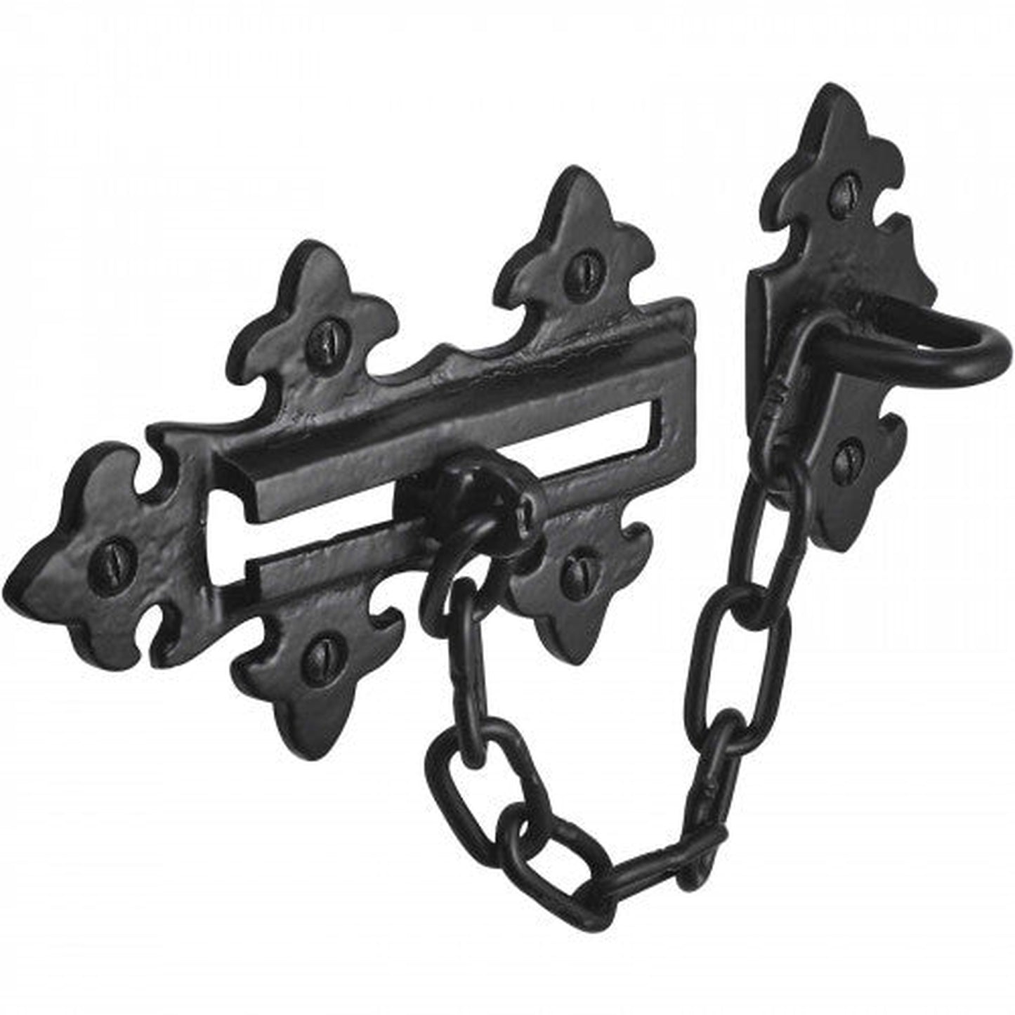 Door Chain Black Cast Iron Antique Fleur De Lys 135 X 85mm Vic Cottage Fixings