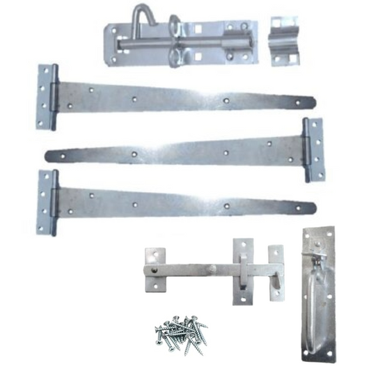 Garden Side Gate Fixing Kit 3x T Hinges Suffolk Latch Brenton Bolt Set ZINC
