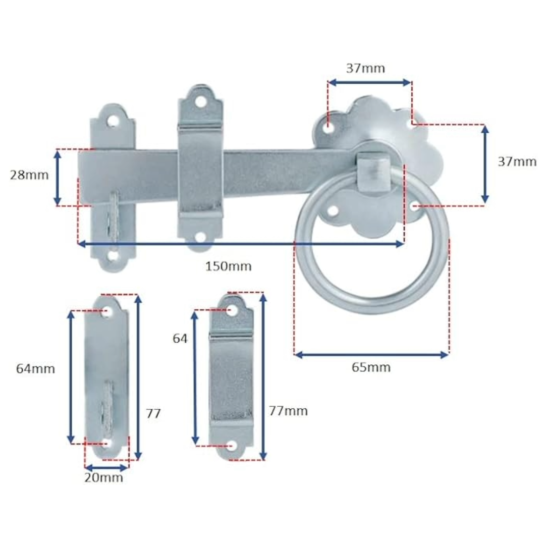 Garden Side Gate Fixing Kit 3x T Hinges Ring Latch Brenton Bolt Set ZINC