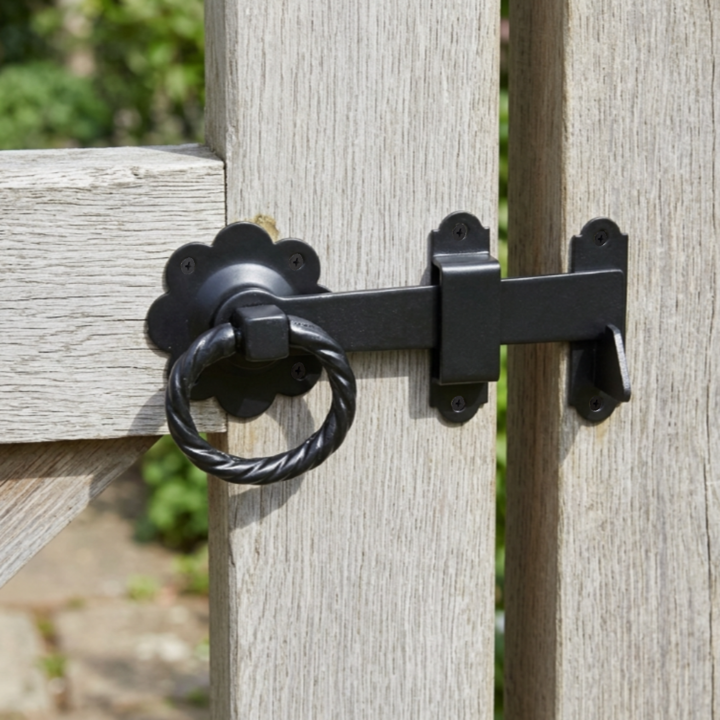 Ring Gate Latch Black 6" 150mm Twisted Ring Garden Gate Catch