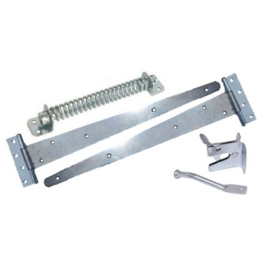 Garden Gate Pack 2x Tee Hinges Auto Gate Latch Return Spring Side Door Kit Zinc