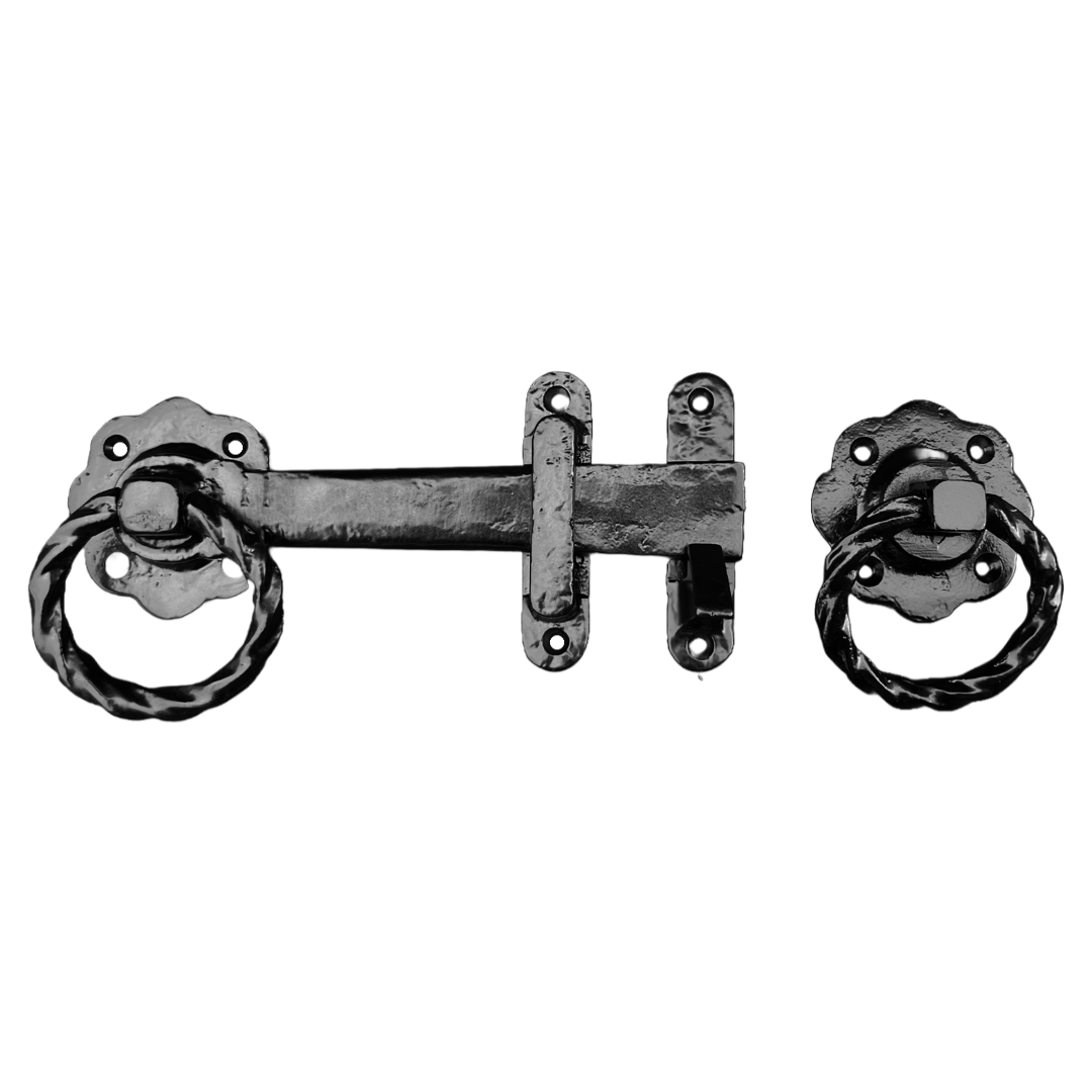 Twisted Ring Gate Latch Circle Black Antique 200mm Garden Cottage