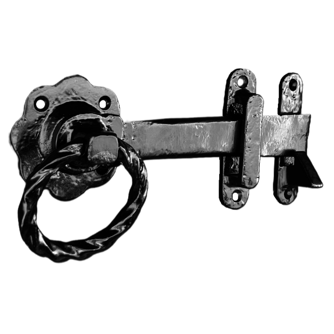Twisted Ring Gate Latch Circle Black Antique 200mm Garden Cottage
