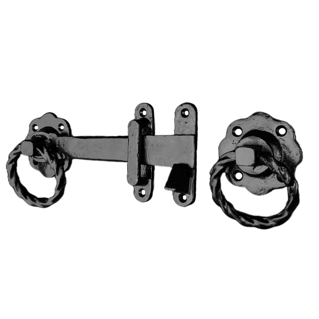 Twisted Ring Gate Latch Circle Black Antique 200mm Garden Cottage