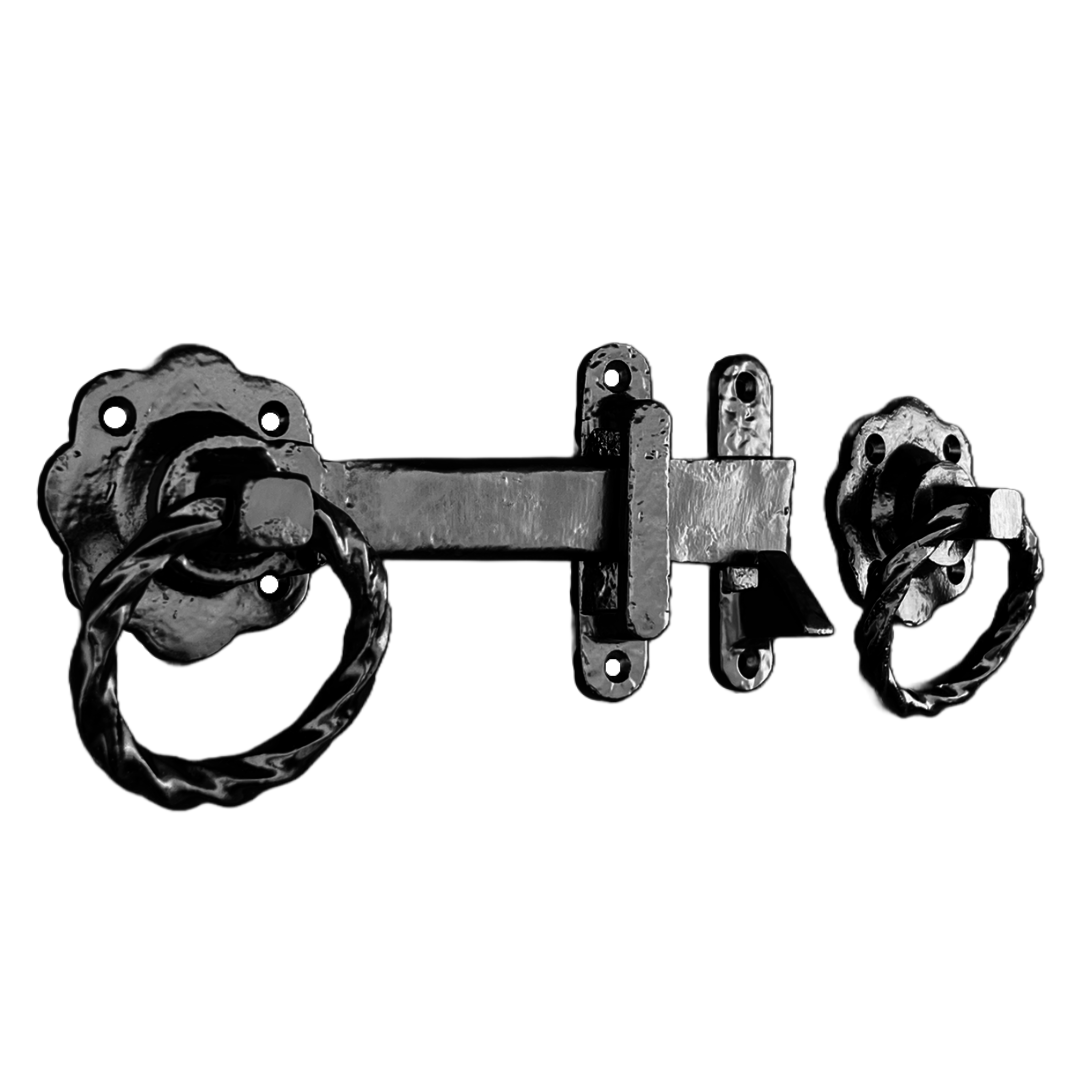 Twisted Ring Gate Latch Circle Black Antique 200mm Garden Cottage