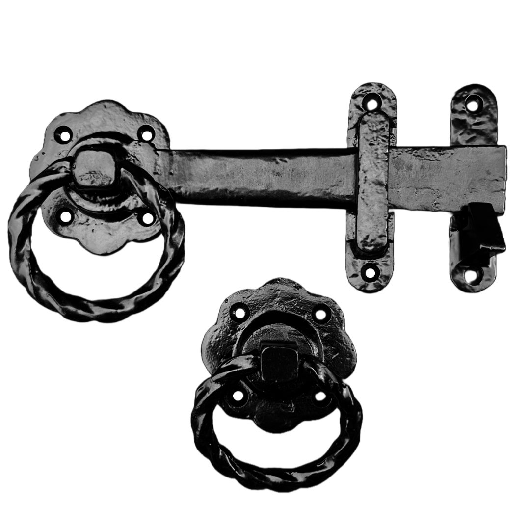 Twisted Ring Gate Latch Circle Black Antique 200mm Garden Cottage