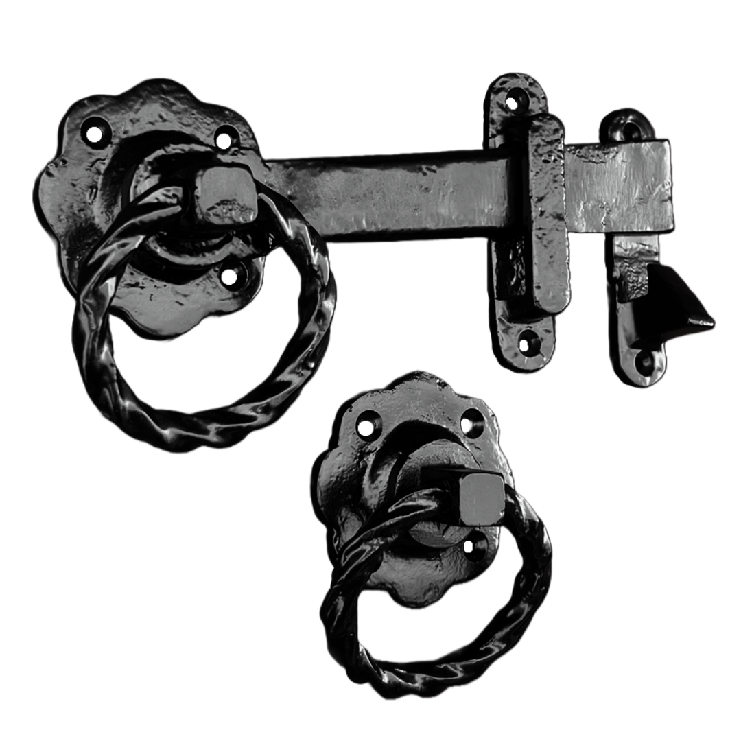 Twisted Ring Gate Latch Circle Black Antique 200mm Garden Cottage
