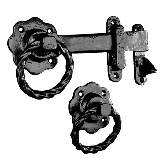 Twisted Ring Gate Latch Circle Black Antique 200mm Garden Cottage