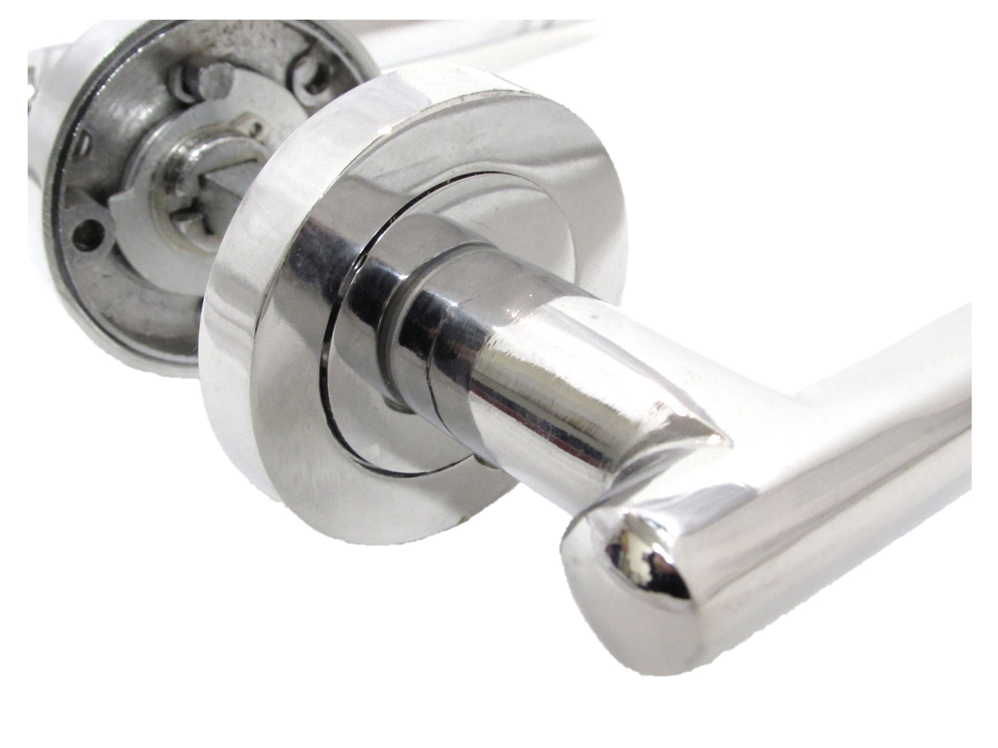 Chrome Straight Door Handles Lever Round Rose Silver Door Knobs