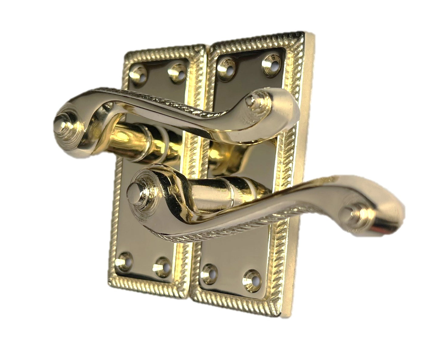 Poignées de porte à levier style géorgien, bord cordé, laiton, 110 mm x 50 mm