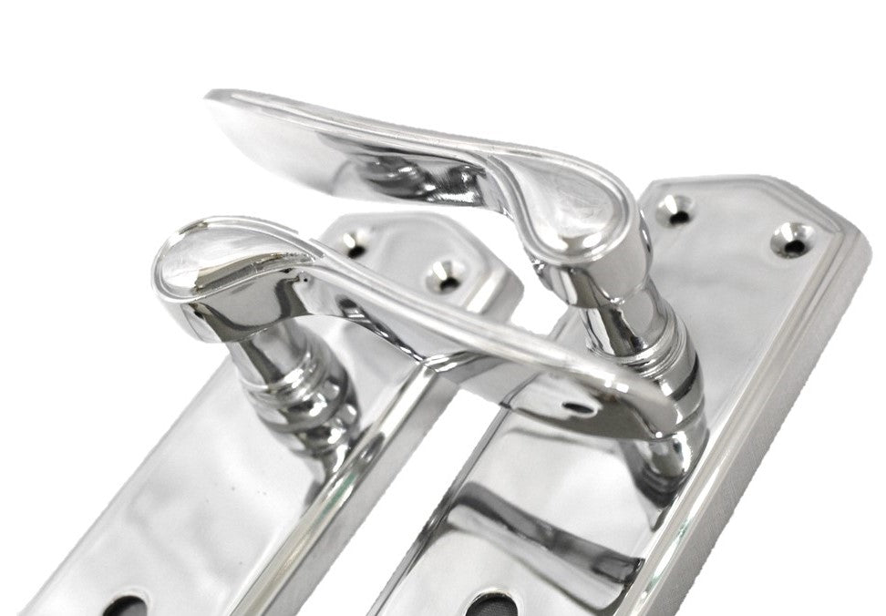 Poignées de porte de salle de bain CHROME Stellar sur plaque arrière + serrure de baignoire