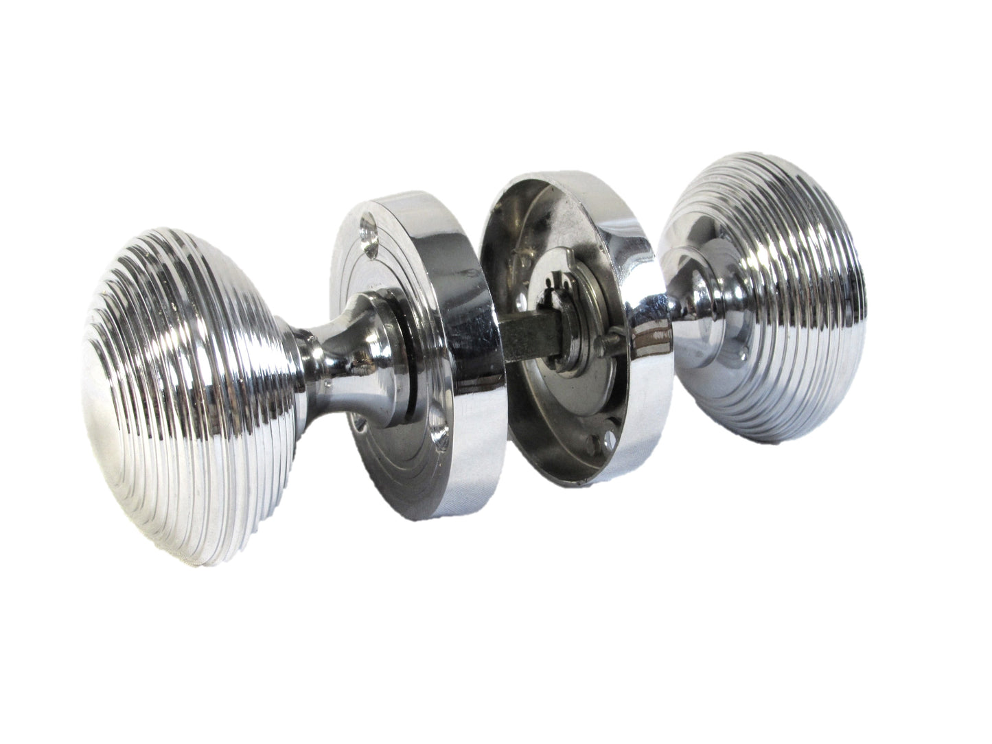 Boutons de porte ronds cannelés à mortaise - Chrome poli 56 mm