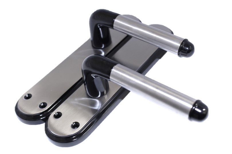 Marina Door Handle Two Tone Latch Lever - Black Nickel and Satin