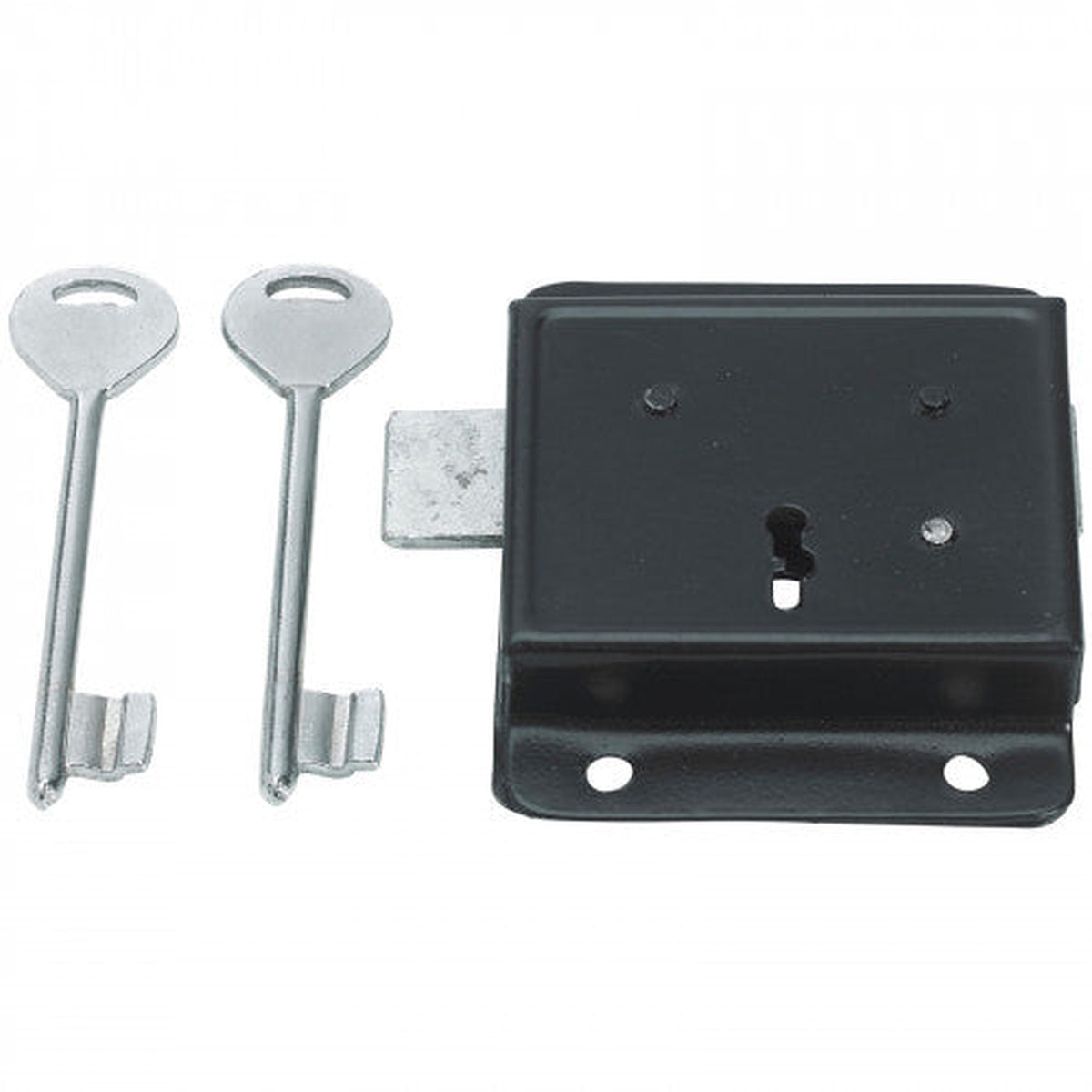 Press Lock Black 3" 75mm - Face Fixing Door/Gate/Shed Lock with Keys