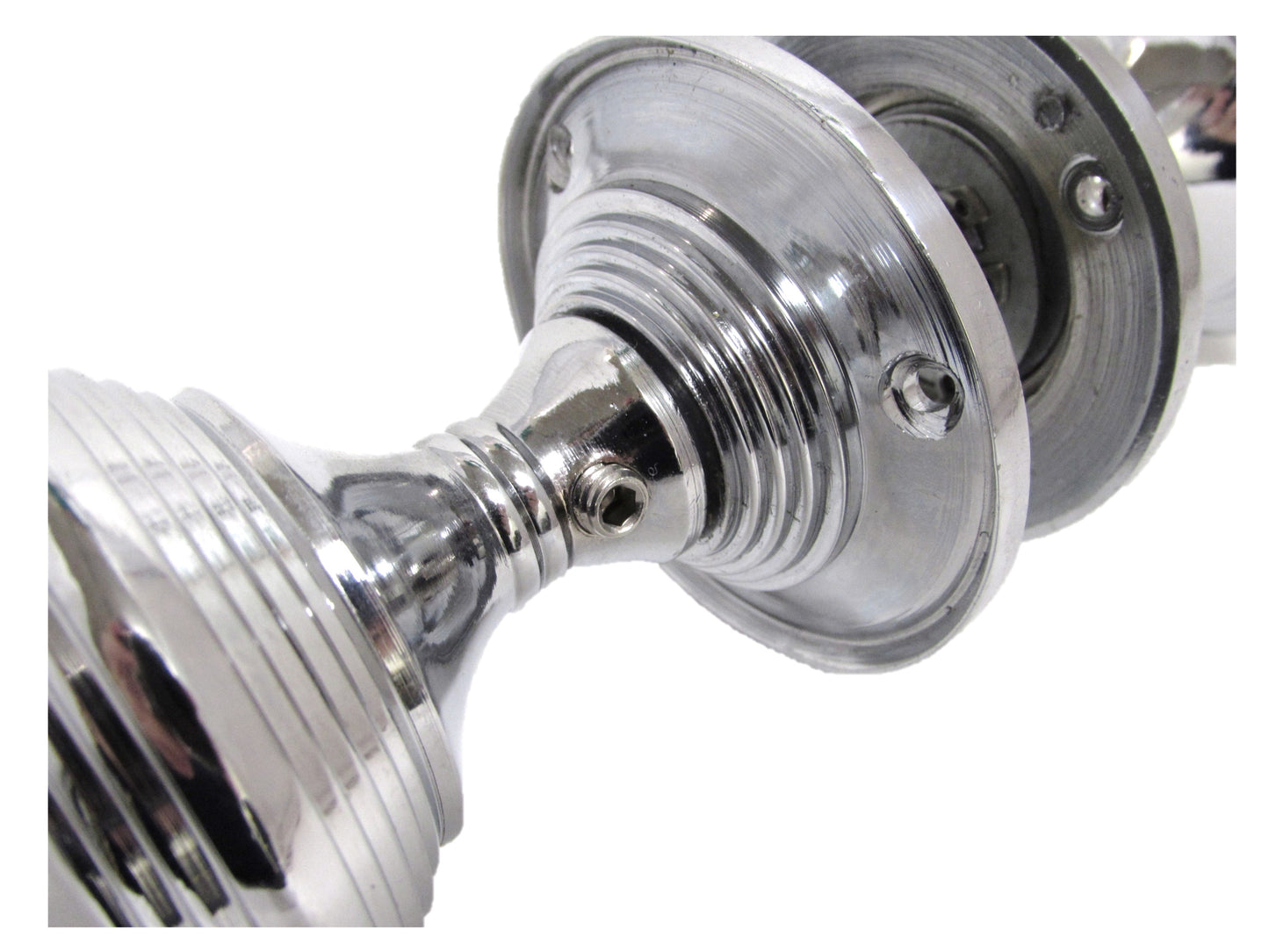 Boutons de porte Queen Anne à mortaise interne cannelée - Chrome poli 64 mm