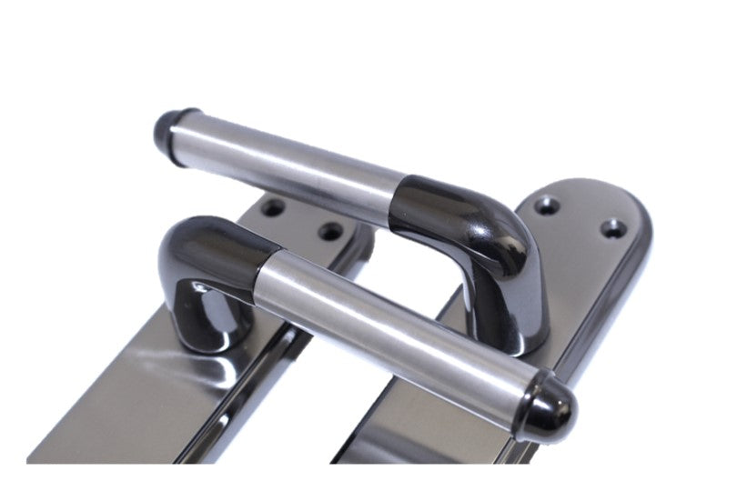 Marina Door Handle Two Tone Latch Lever - Black Nickel and Satin