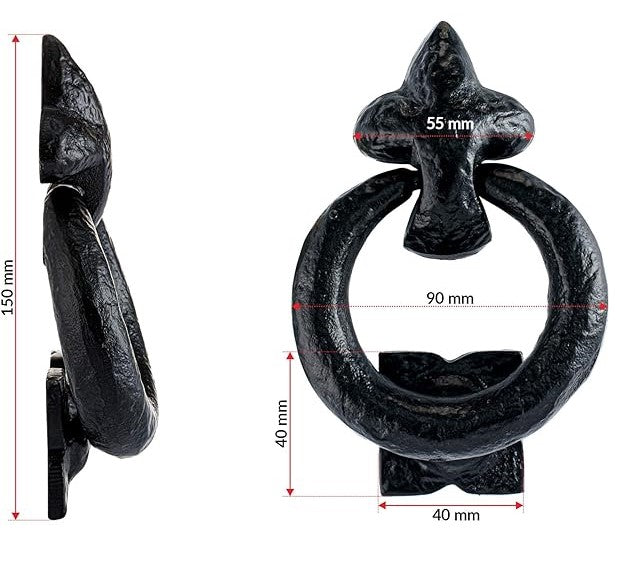 Ring Door Knocker 95mm Black Cast Iron Antique Traditional Front Cottage Knock