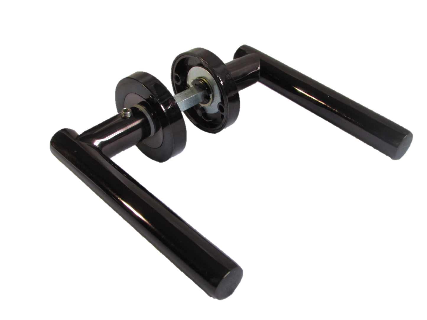 Door Handles T Bar Straight Lever on Rose Latch & Hinges - Black Nickel