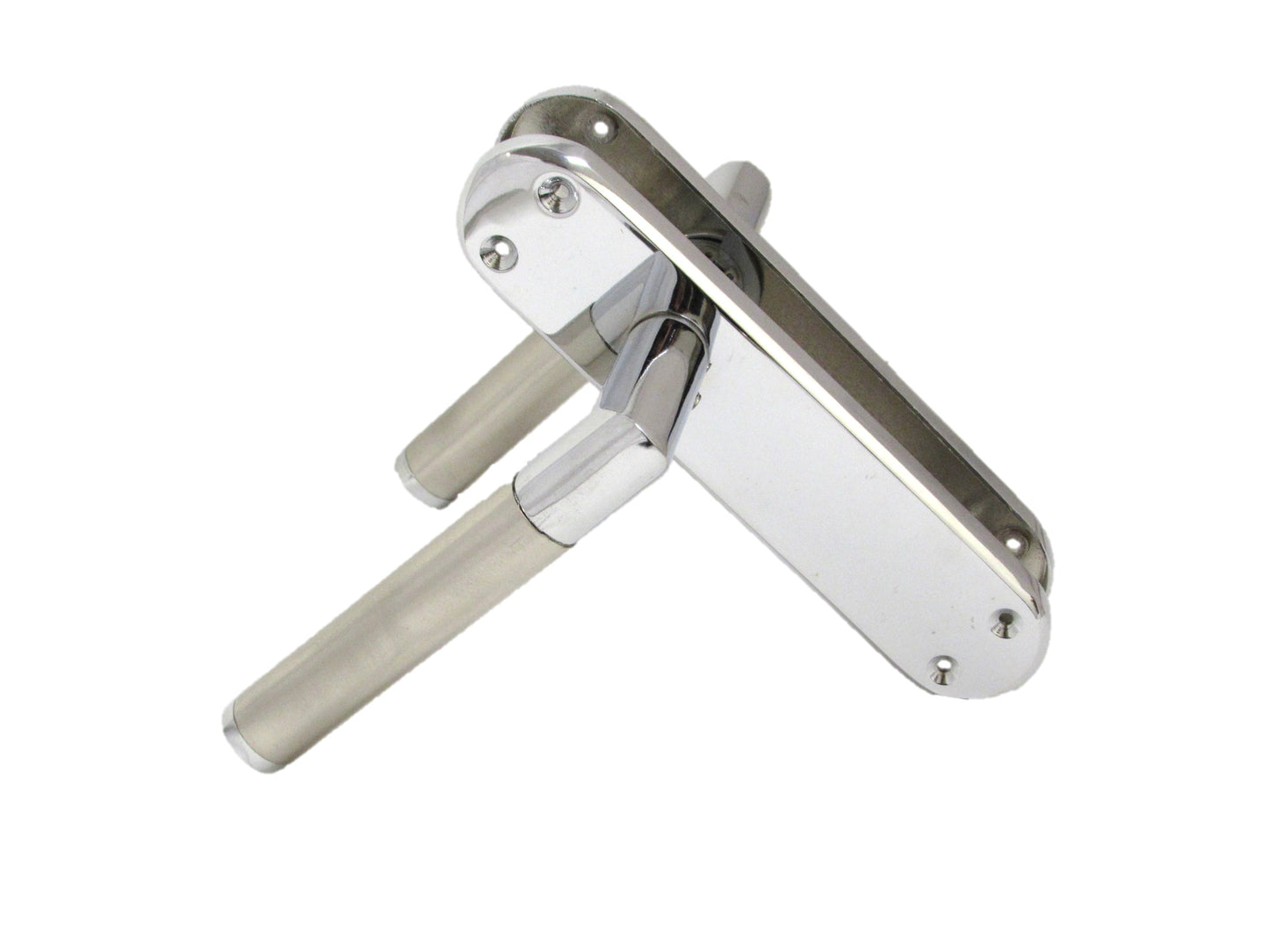 Poignées de porte à levier droit à onglet Duo - Chrome satiné 180 mm x 40 mm