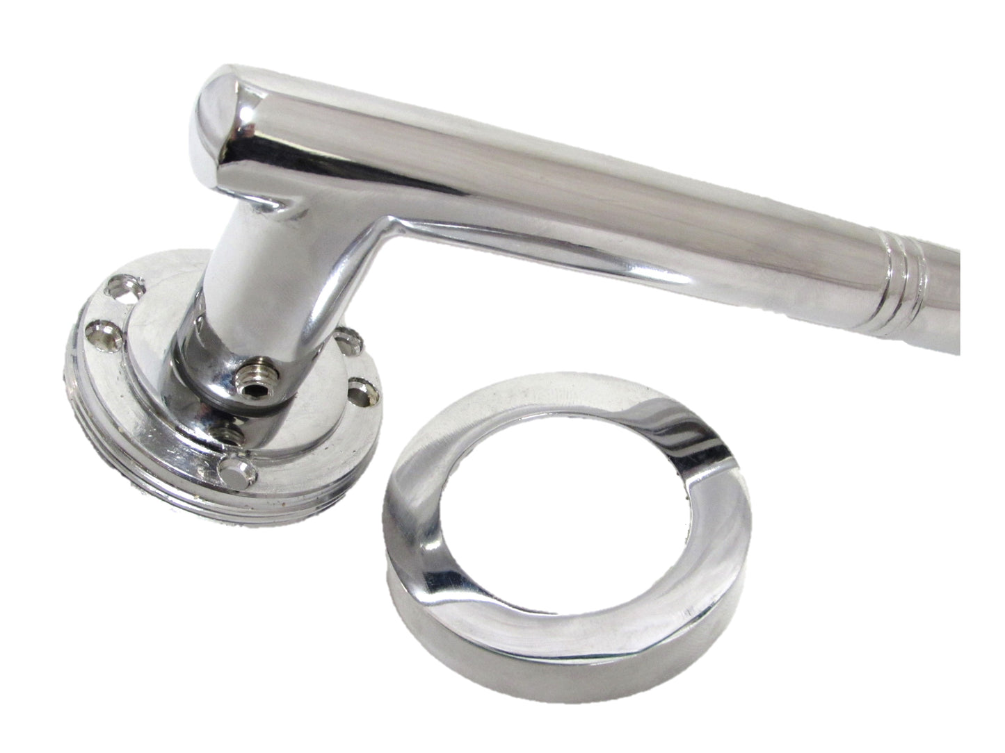 Chrome Straight Door Handles Lever Round Rose Silver Door Knobs