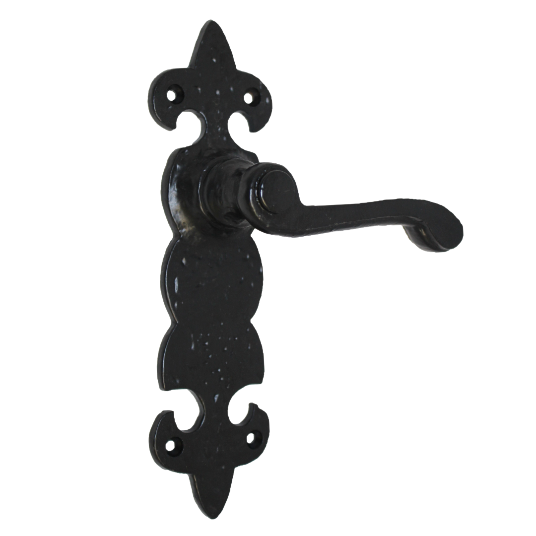 Antique Fleur De Lys Black Door Handle Latch Lock Bathroom Handles