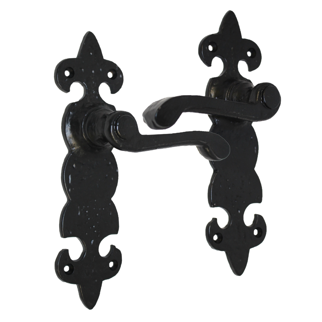Antique Fleur De Lys Black Door Handle Latch Lock Bathroom Handles