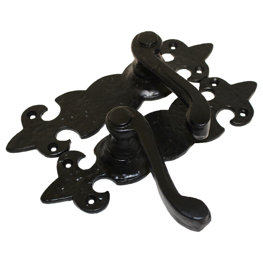 Antique Fleur De Lys Black Door Handle Latch Lock Bathroom Handles