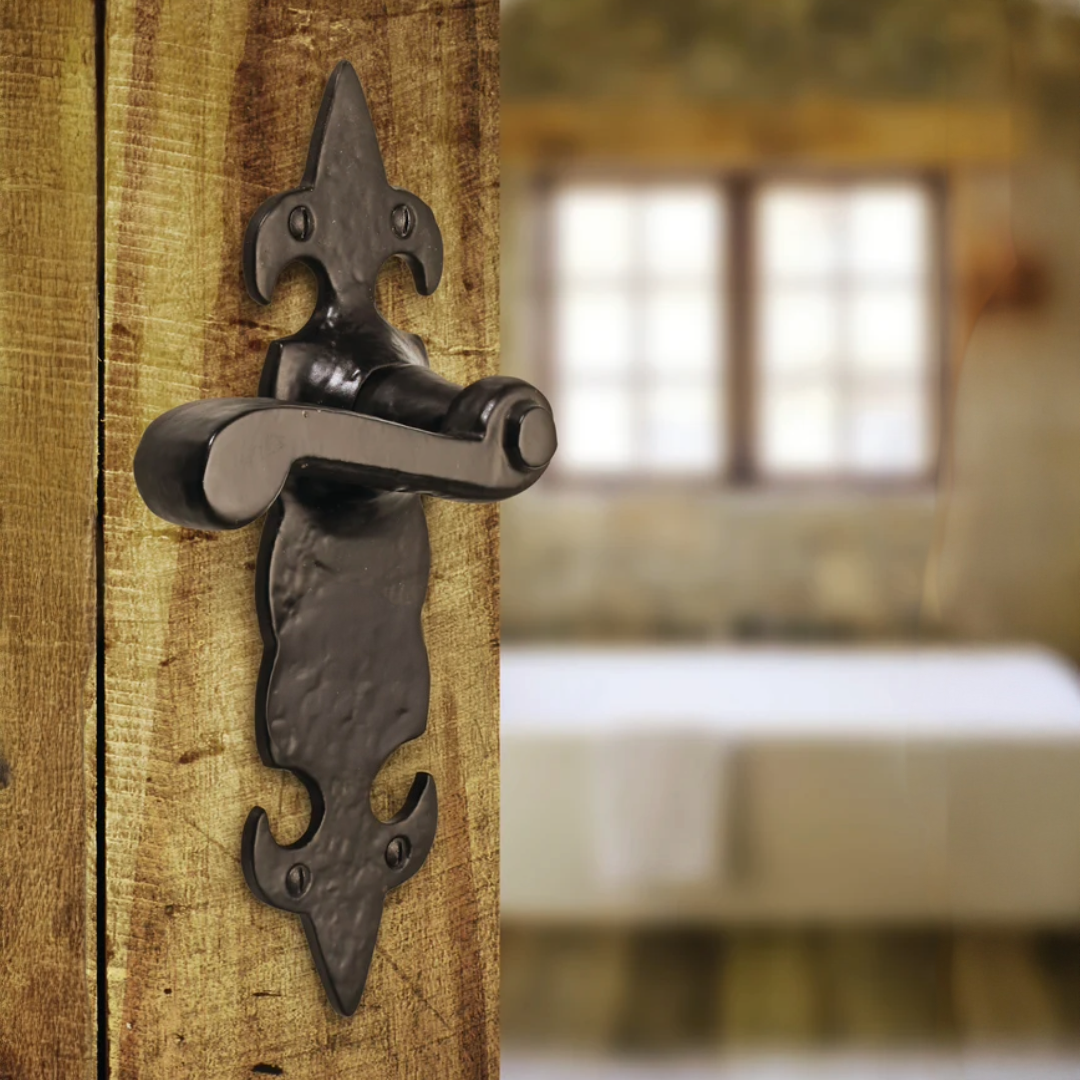 Antique Fleur De Lys Black Door Handle Latch Lock Bathroom Handles