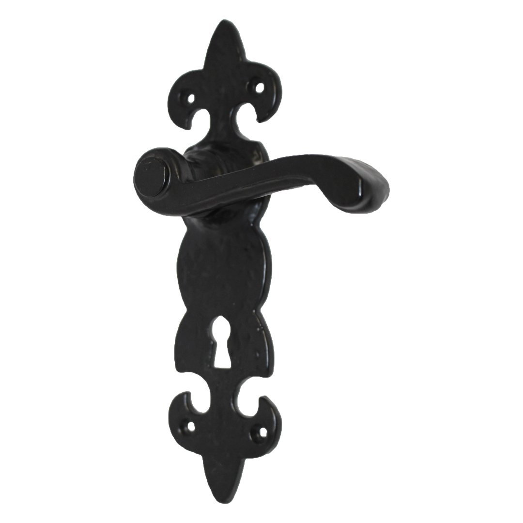 Antique Fleur De Lys Black Door Handle Latch Lock Bathroom Handles
