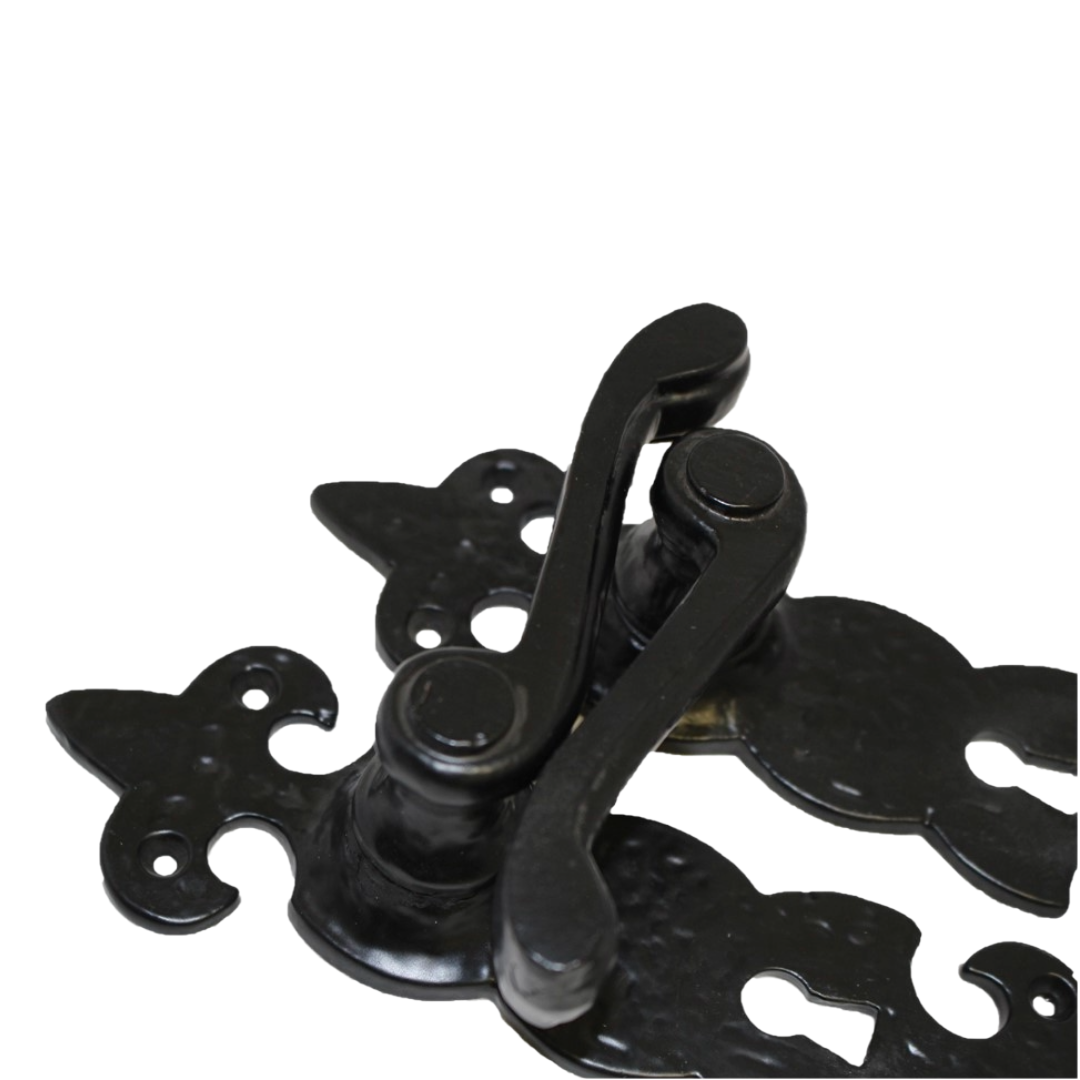 Antique Fleur De Lys Black Door Handle Latch Lock Bathroom Handles