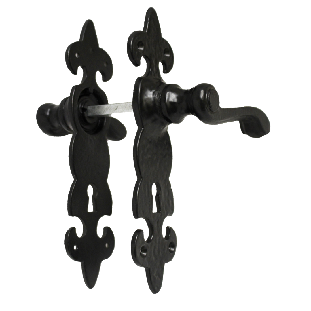 Antique Fleur De Lys Black Door Handle Latch Lock Bathroom Handles
