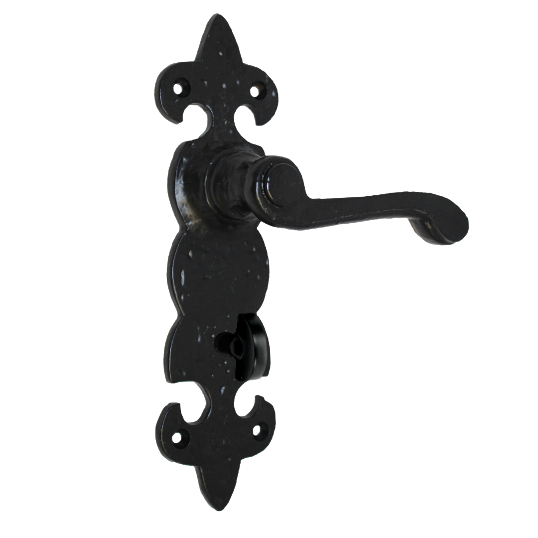 Antique Fleur De Lys Black Door Handle Latch Lock Bathroom Handles