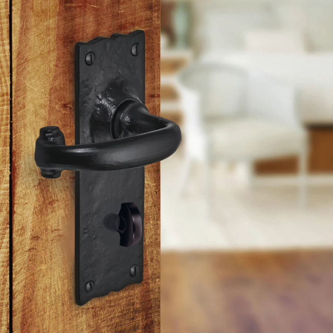 Antique Black Cast Iron Victorian Door Handle Latch Lock Bathroom Handles