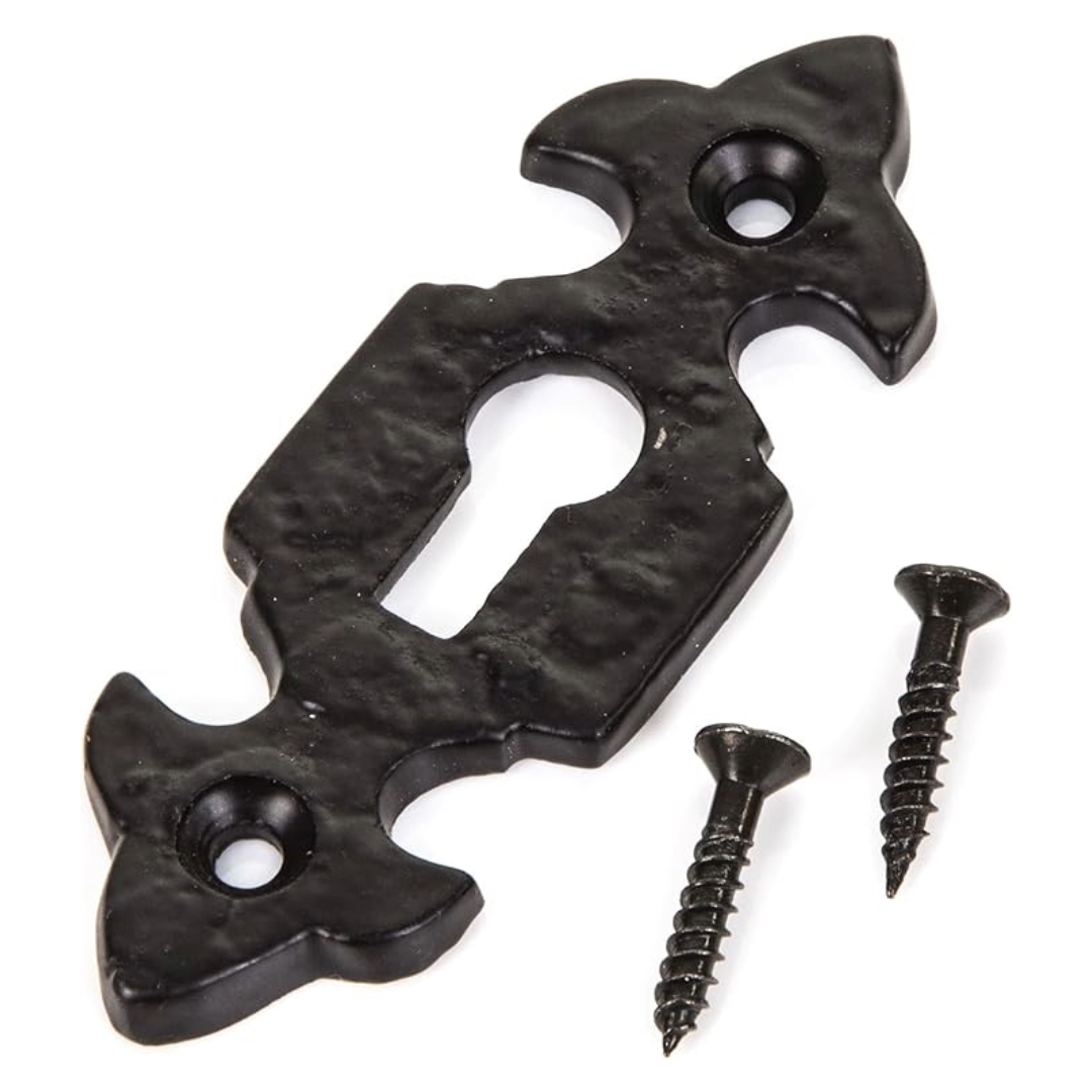 Escutcheon Keyhole Black Cast Iron Cover Door Lock Accessory Fleur-de-Lys
