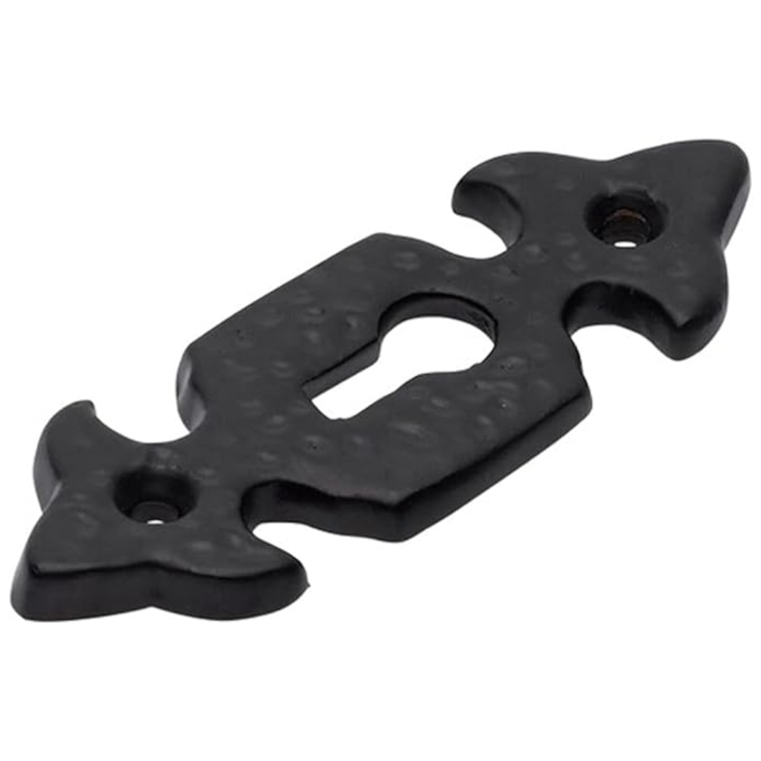 Escutcheon Keyhole Black Cast Iron Cover Door Lock Accessory Fleur-de-Lys