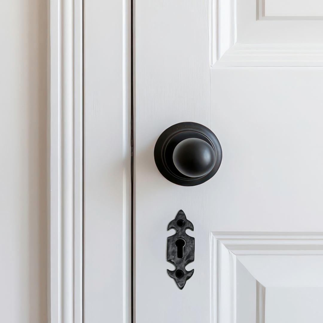 Escutcheon Keyhole Black Cast Iron Cover Door Lock Accessory Fleur-de-Lys
