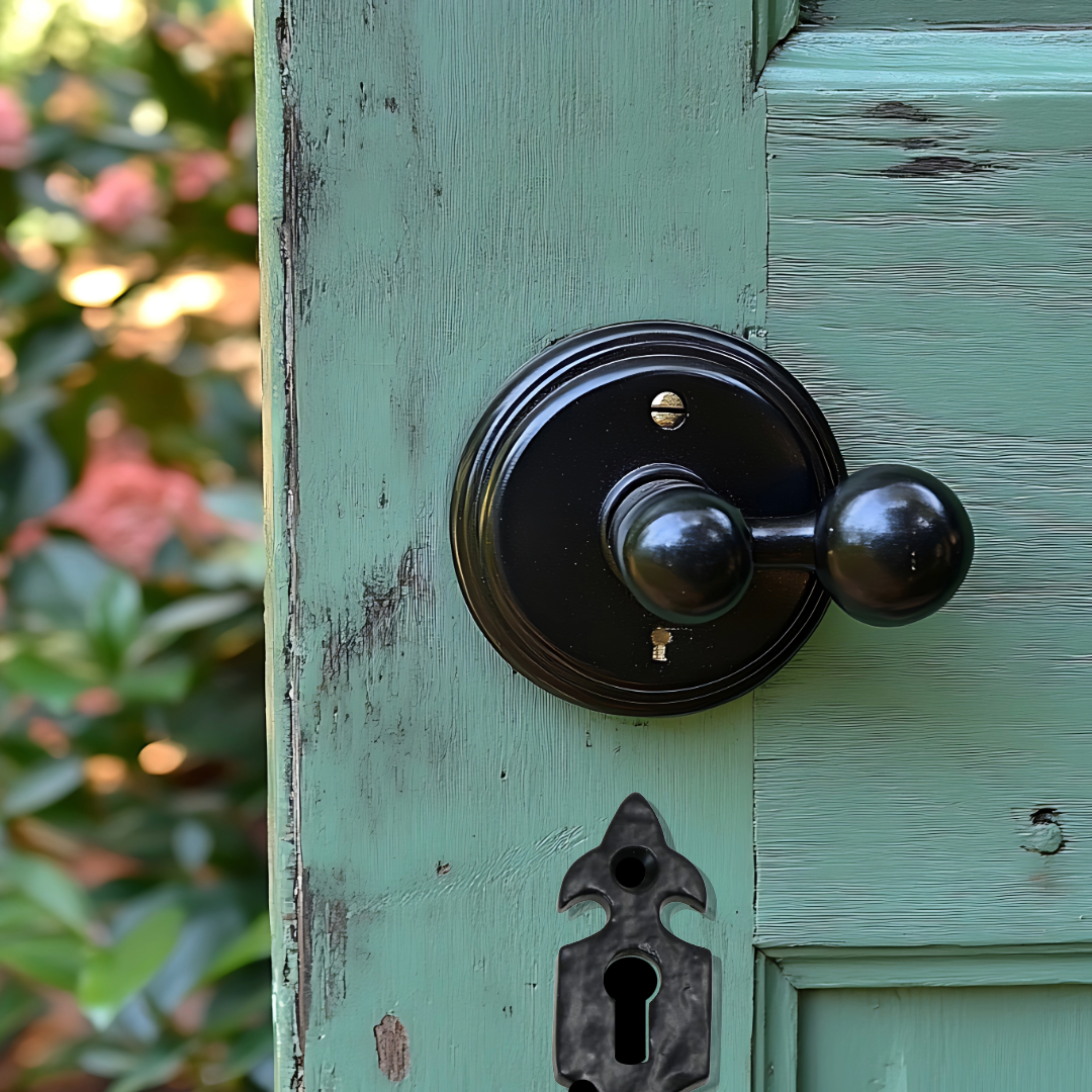Escutcheon Keyhole Black Cast Iron Cover Door Lock Accessory Fleur-de-Lys