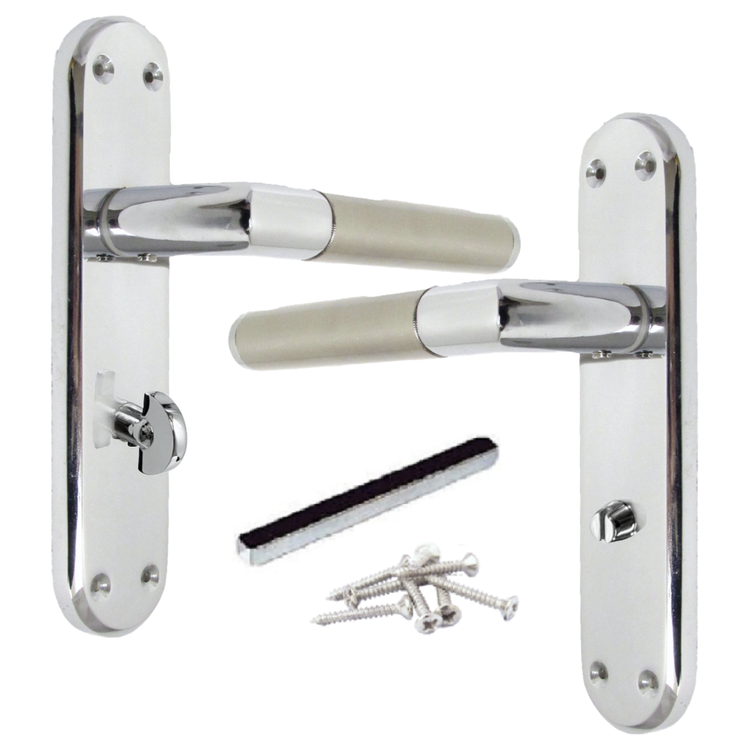 Poignées de porte à levier droit en onglet pour salle de bain - Chrome satiné 180 mm x 40 mm