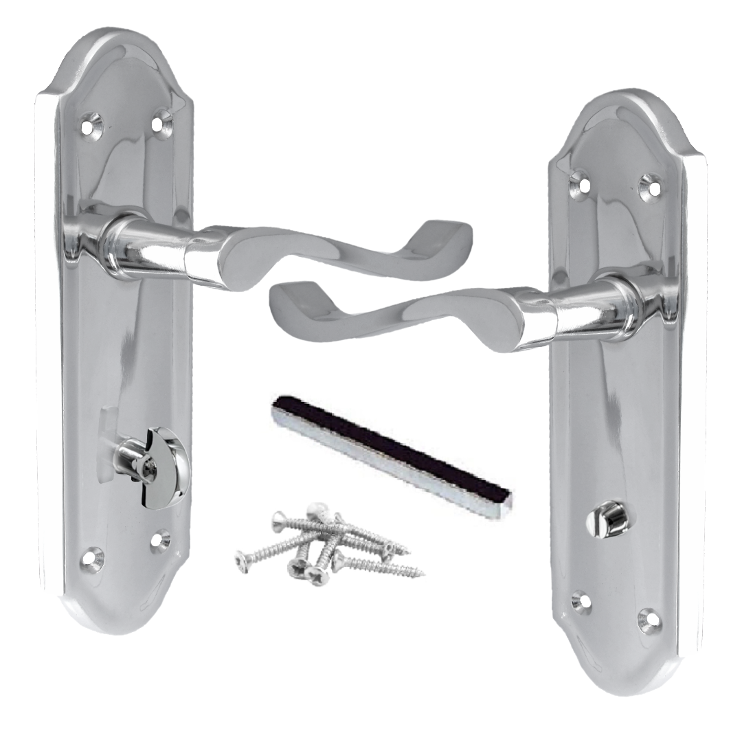 MULTIPACK Door Handles Ashford Bathroom Lock Scroll Lever Chrome 1/4/6 Pairs